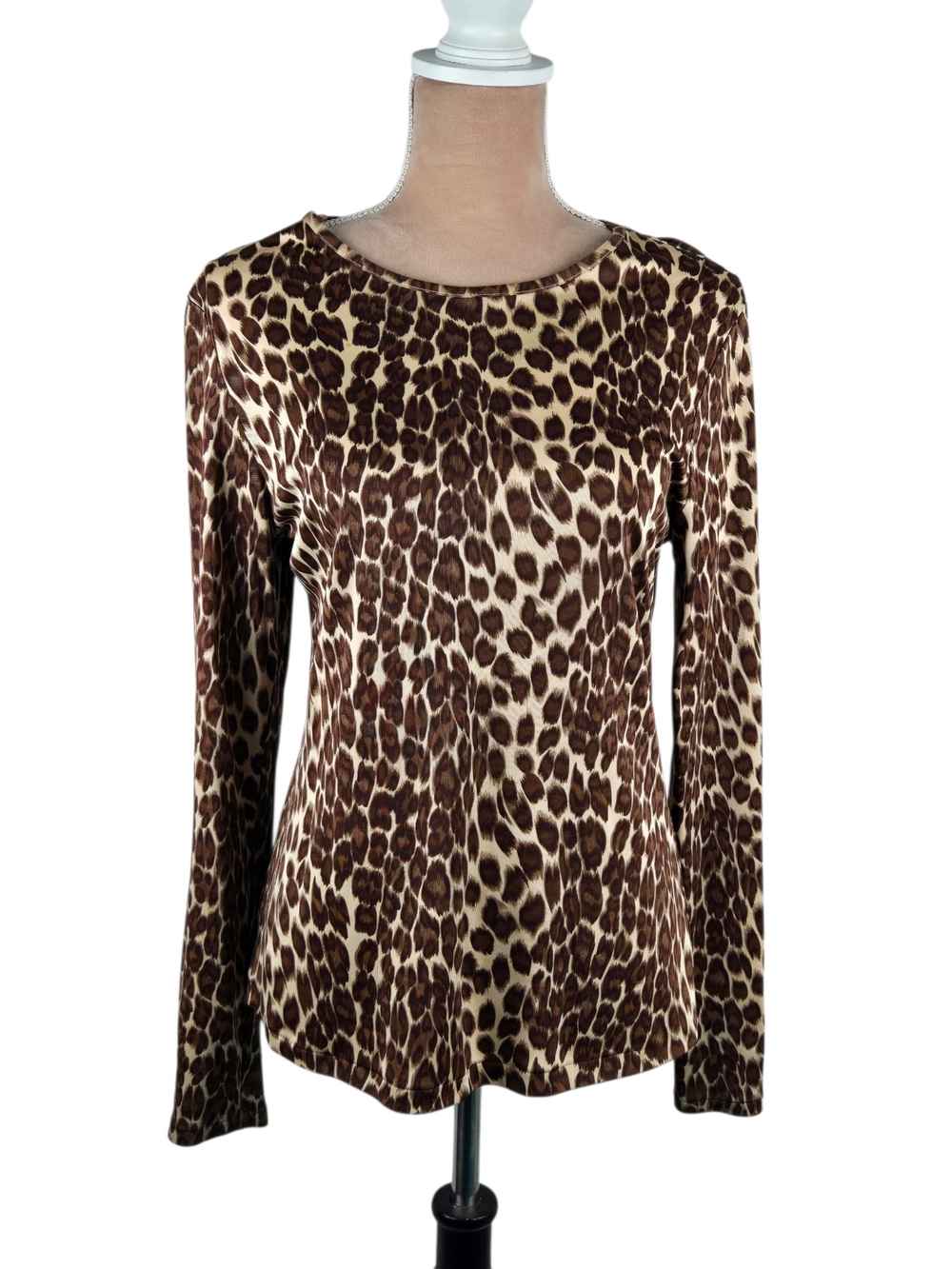 Neiman Marcus Silk Giraffe Print Top Long Sleeve Brown Medium